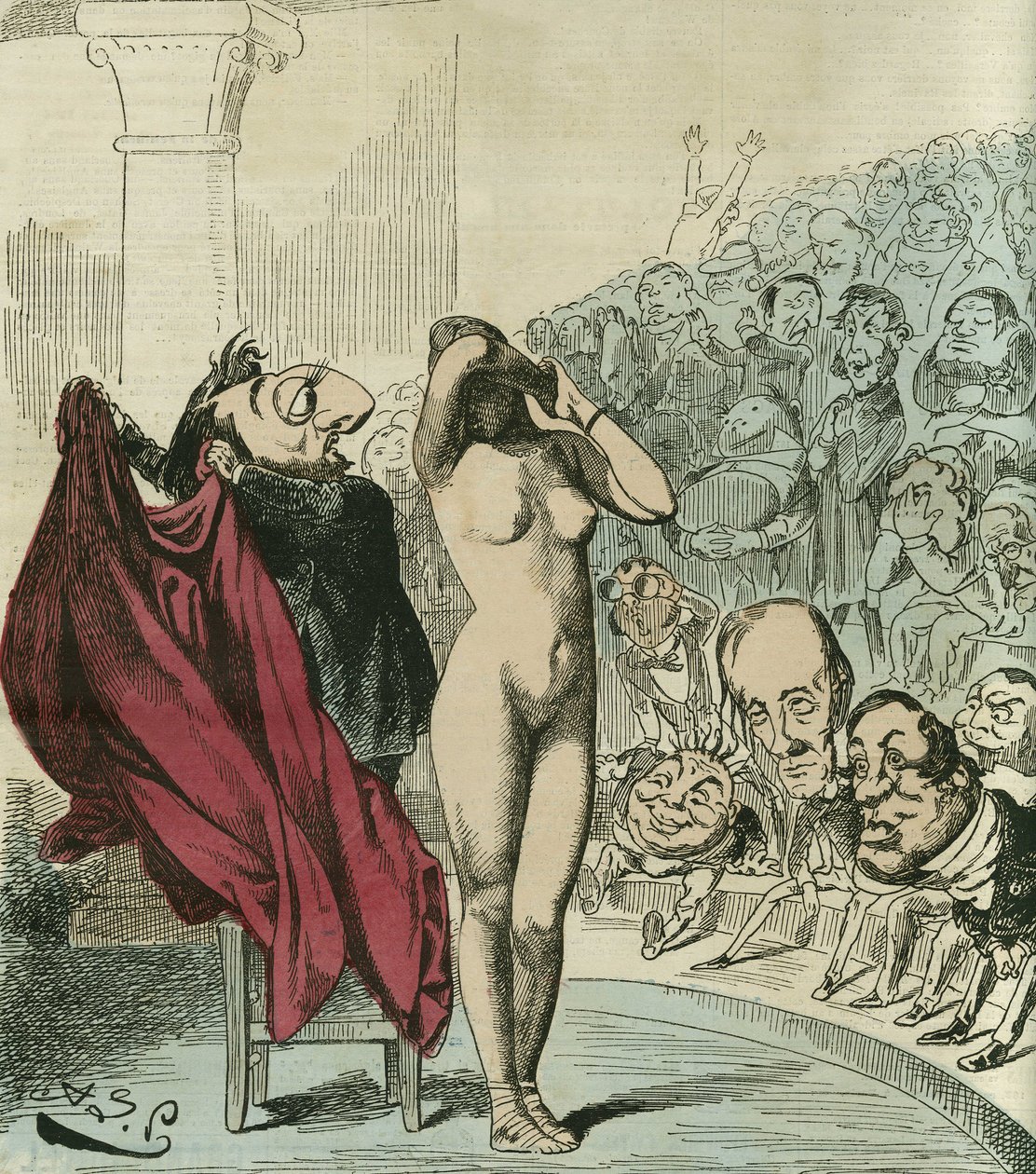 Uusi phryne, Geromen maalauksen mukaan, Phryne olisi paljastettu Republique. A. Le petitin teoksessa L