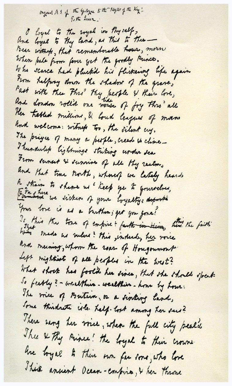 Alkuperäinen käsikirjoitus Epilogue to the Idylls of the King, c1872. tekijältä Alfred Lord Tennyson