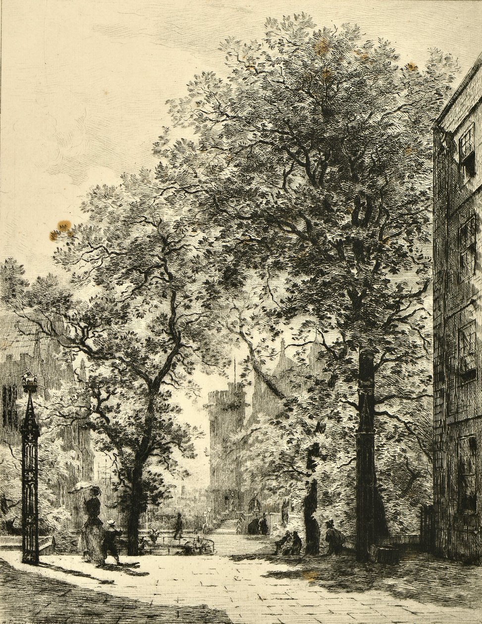 Fountain Court, temppeli (etsaus) tekijältä Alfred Louis Brunet Debaines