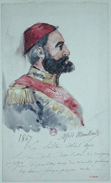 Sulttaani Abd al-Aziz (1830-76) 1867 (akvarelli paperille) tekijältä Alfred Mouillard