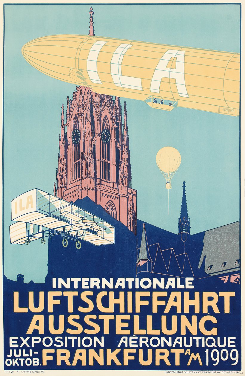 Mainosjuliste Frankfurtin kansainvälistä ilmapallonäyttelyä varten vuonna 1909. tekijältä Alfred Nathaniel Oppenheim