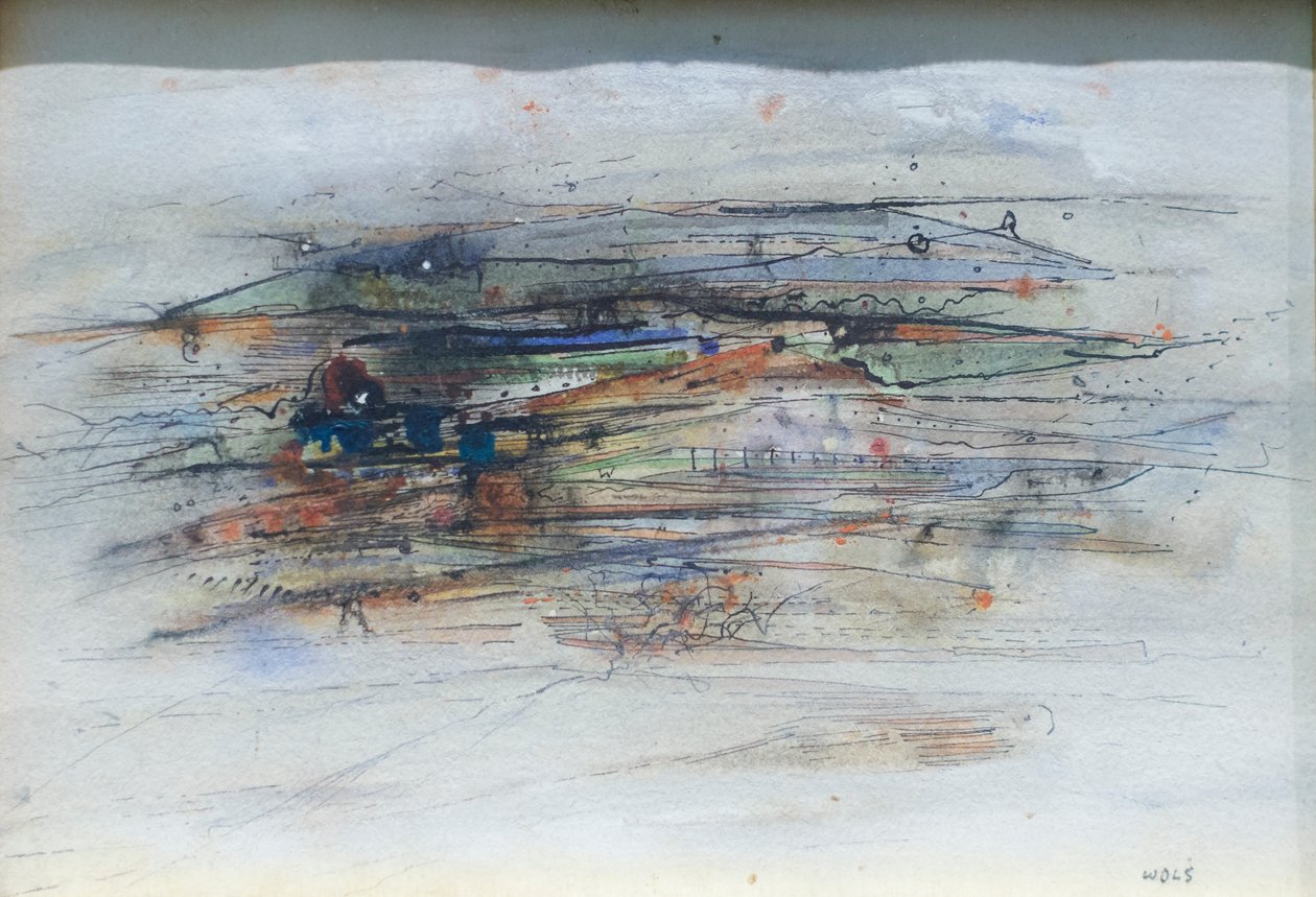 Sävellys, 1950-luvun alku (akvarelli paperille) tekijältä Alfred Otto Wolfgang Schulze Wols