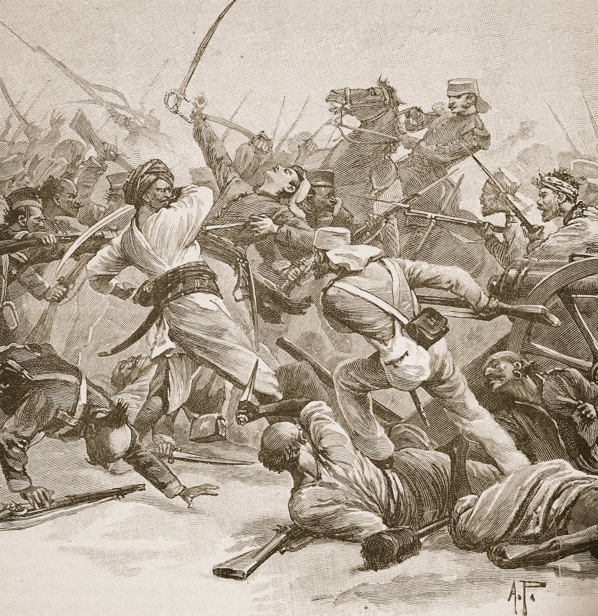 "Se oli Bayonet to Bayonet", kuvitus teoksesta "Battles of the Nineteenth Century", kirjoittanut Archibald Forbes, G.A. Henty ja majuri Arthur Griffiths tekijältä Alfred Pearse
