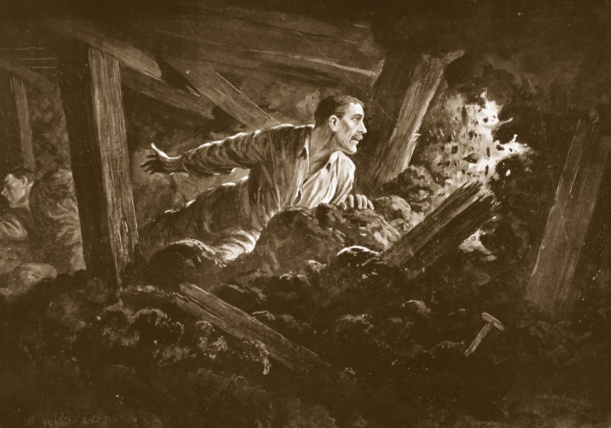 Sapper W. Hackett kieltäytyy jättämästä toveriaan, joka makasi vakavasti loukkaantuneena kaivosgalleriassa tekijältä Alfred Pearse