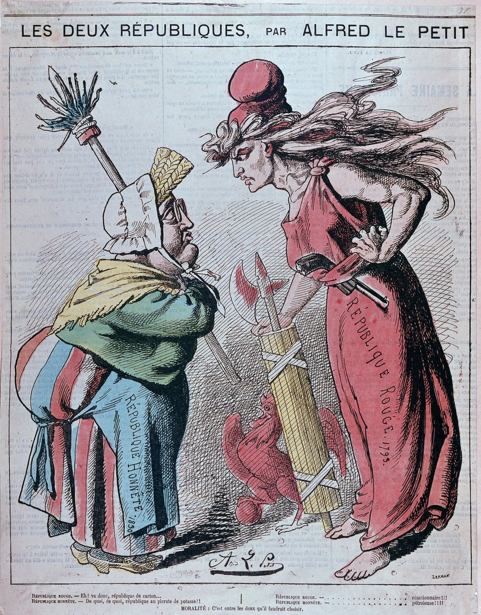 Sarjakuva kahdesta tasavallasta, "" Honneten tasavalta (1830) ja Punainen tasavalta (1793)", Alfred Le Petity elokuvassa "" Le Grelot""" 1872 tekijältä Alfred Petit