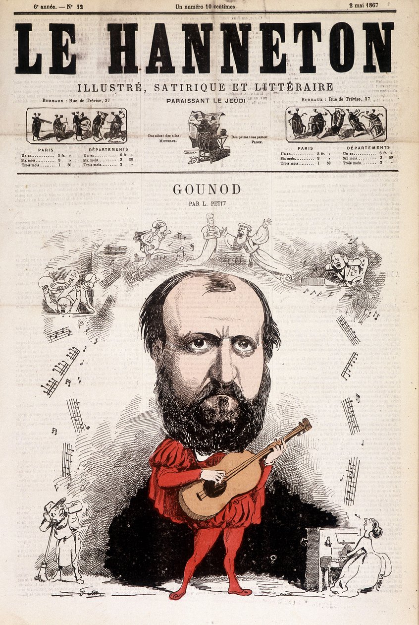 Toukokuun 1867 kaappimies. Sarjakuva Charles Gounod (1818 - 1893), ranskalainen säveltäjä. Kirjailija: alfred le Petité tekijältä Alfred Petit