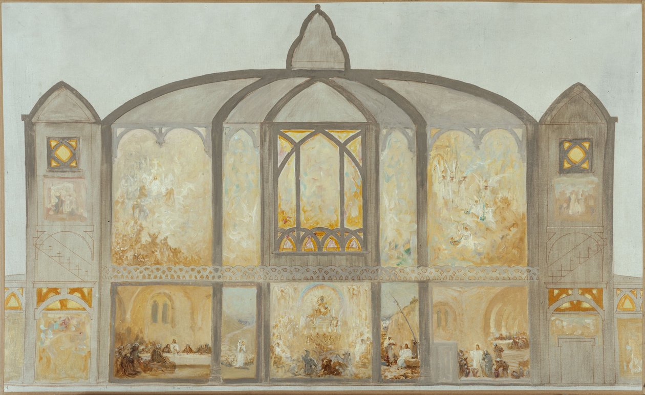 Luonnos Saint-Jean de Montmartren kirkosta, noin 1900 (öljy). tekijältä Alfred Plauzeau