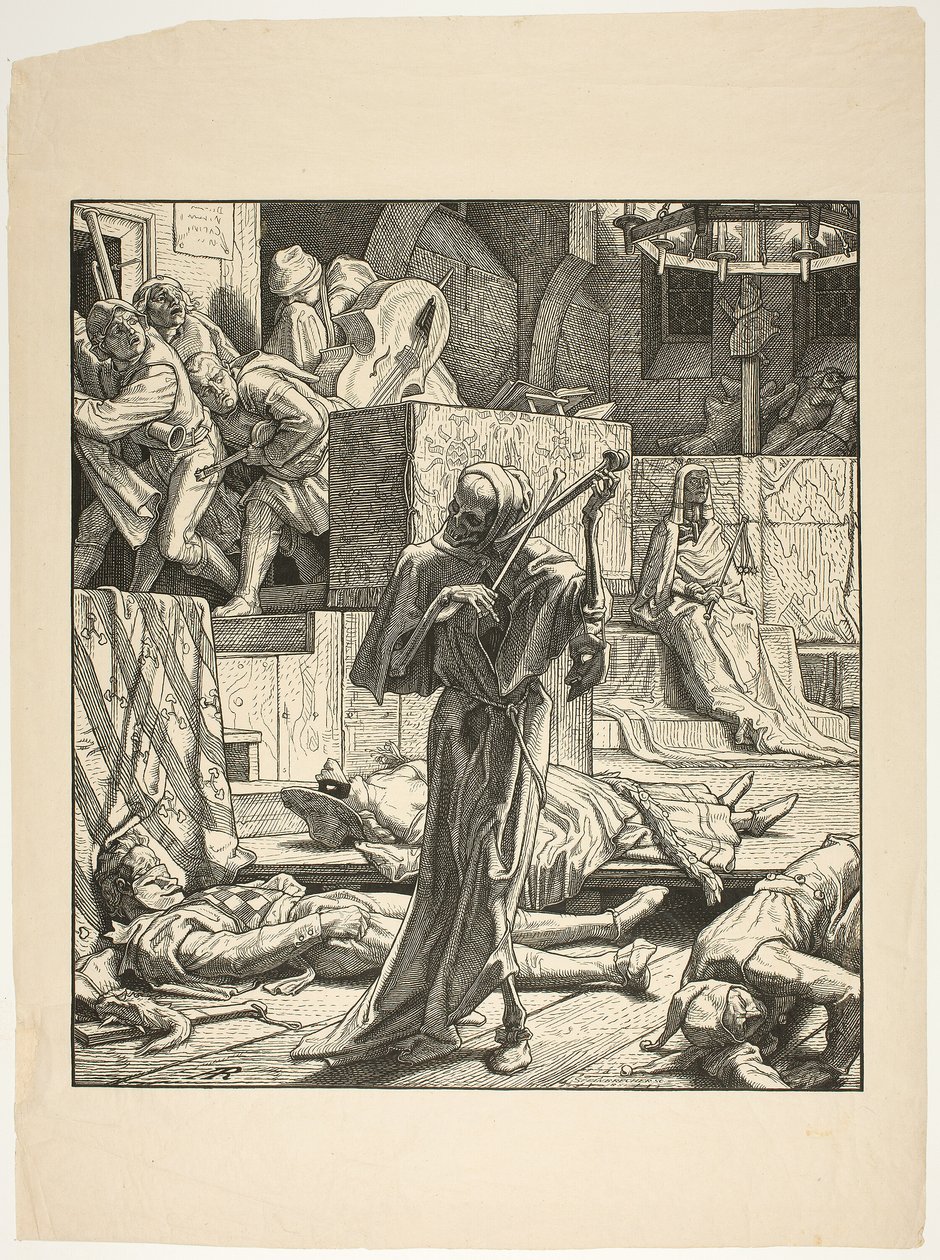 Kuolema kuristaja, ensimmäinen koleran puhkeaminen naamiojuhlissa Pariisissa, 1831 tekijältä Alfred Rethel