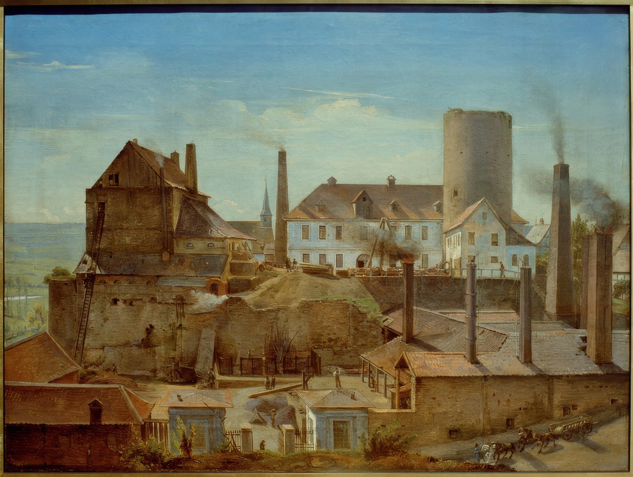 Harkortin tehdas Burg Wetterissä Ruhrin varrella tekijältä Alfred Rethel