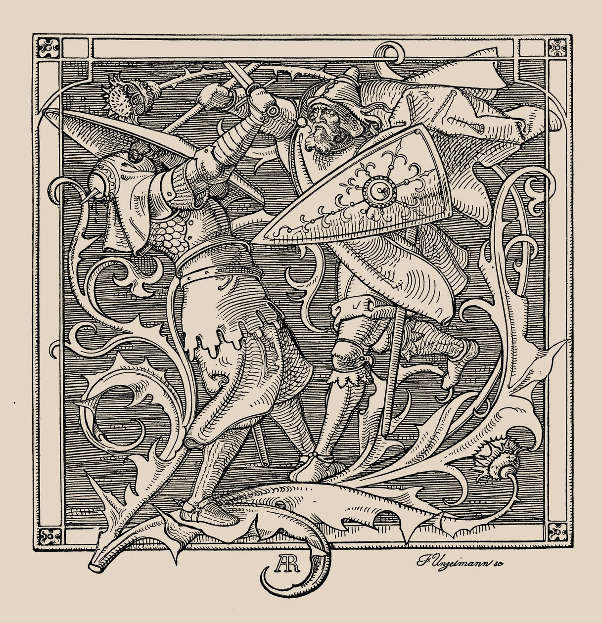 Nibelungit. Hagen of Troneck tappaa Iringin 1840-1841. tekijältä Alfred Rethel