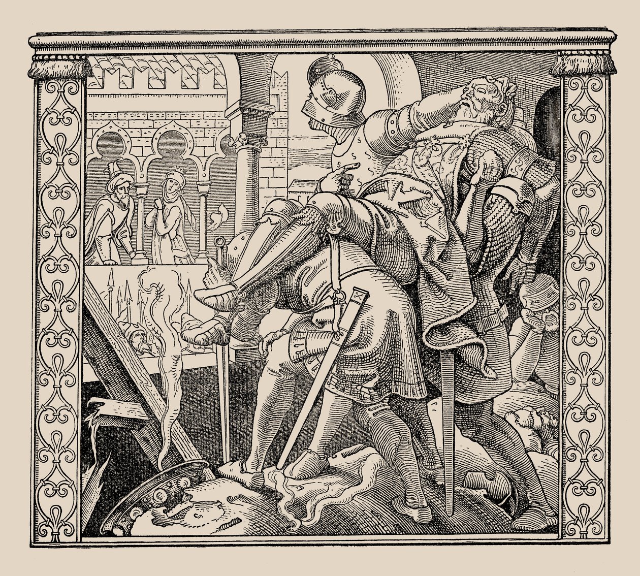 Die Nibelungen. Kuinka Rudigers-joukko esitellään Krimhildille, 1840-1841. tekijältä Alfred Rethel