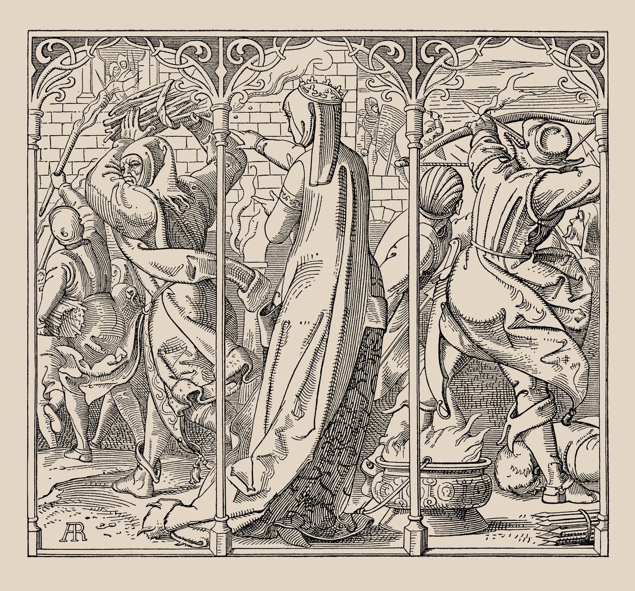 Die Nibelungen. Kuinka kuningatar antoi käskyn polttaa käytävä, 1840-1841. tekijältä Alfred Rethel