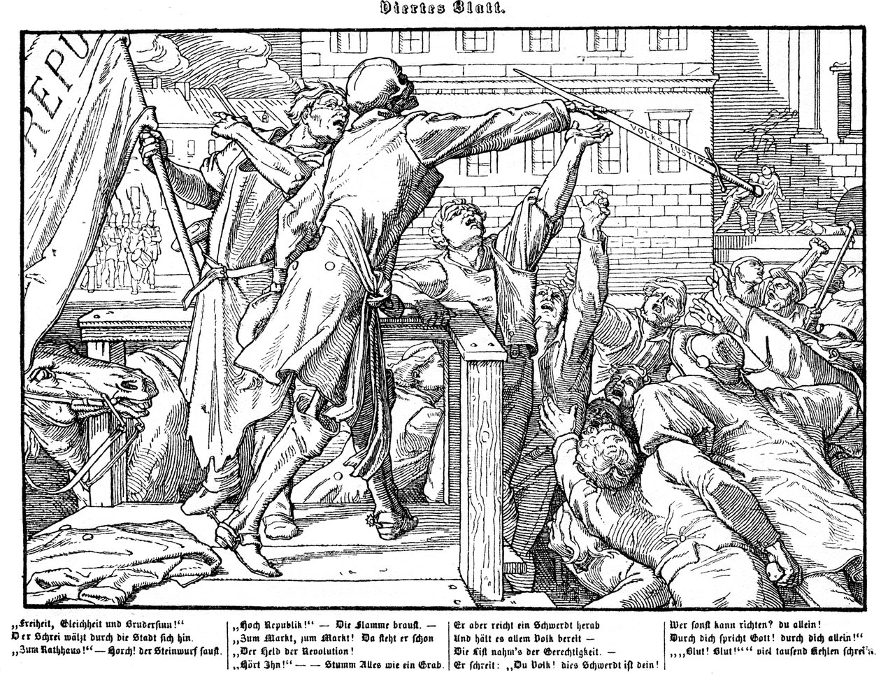 Totentanz 1848: Kuolema tarjoaa oikeuden miekan tekijältä Alfred Rethel