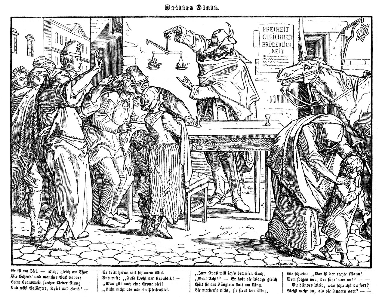 Totentanz 1848: Kuolema todistaa, että kaikki ihmiset ovat tasa-arvoisia tekijältä Alfred Rethel