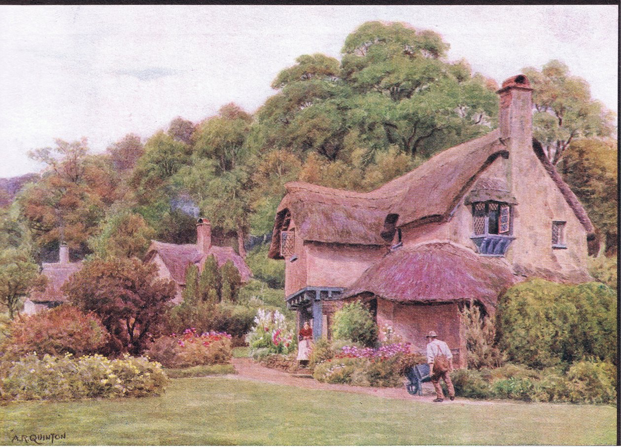 Almshouses, Selworthy Green, Somerset, The Cottages and the Village Life of Rural England julkaisija Dent & Sons Limited tekijältä Alfred Robert Quinton