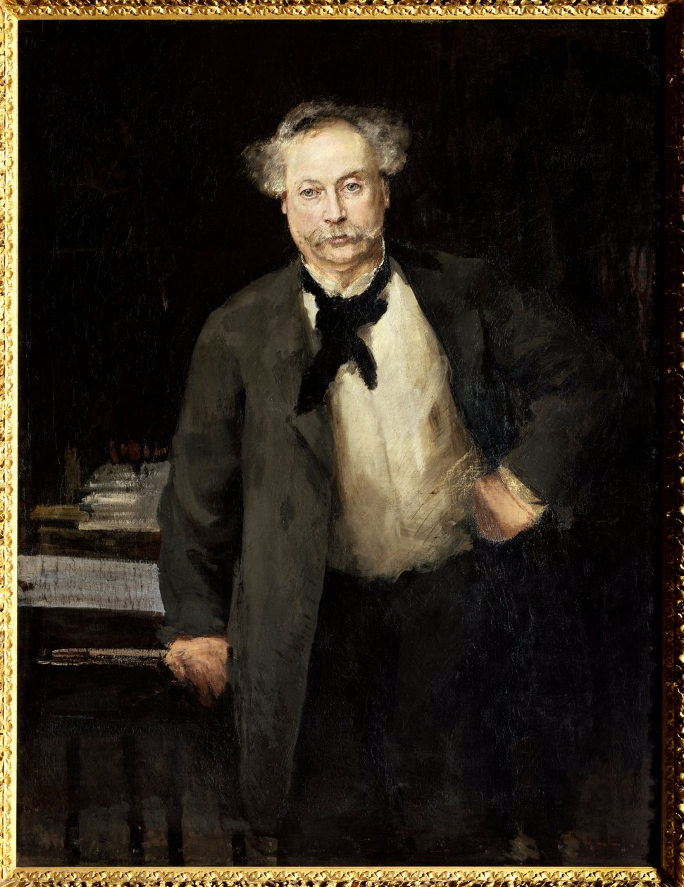 Alexandre Dumas Jr.:n (1824-1895), ranskalaisen kirjailijan muotokuva. Alfred Philippe Rollin (1846-1919) maalaus tekijältä Alfred Roll