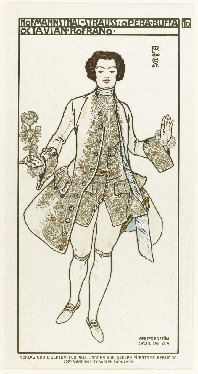 Pukusuunnittelu Richard Straussin oopperaan Der Rosenkavalier Ruusun ritari, 1910 tekijältä Alfred Roller