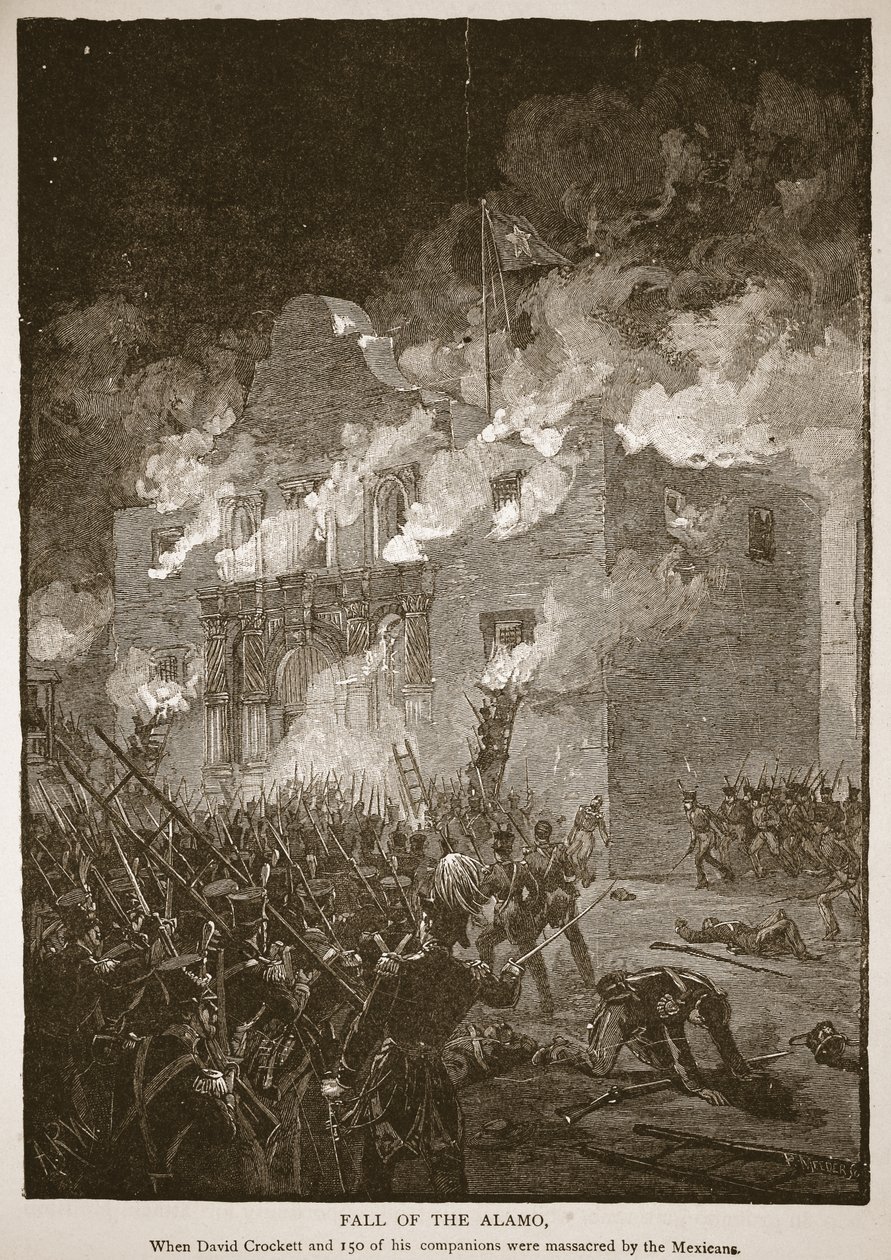 Fall of the Alamo, kirjapubista. 1896 (kaiverrus) tekijältä Alfred Rudolph (after) Waud