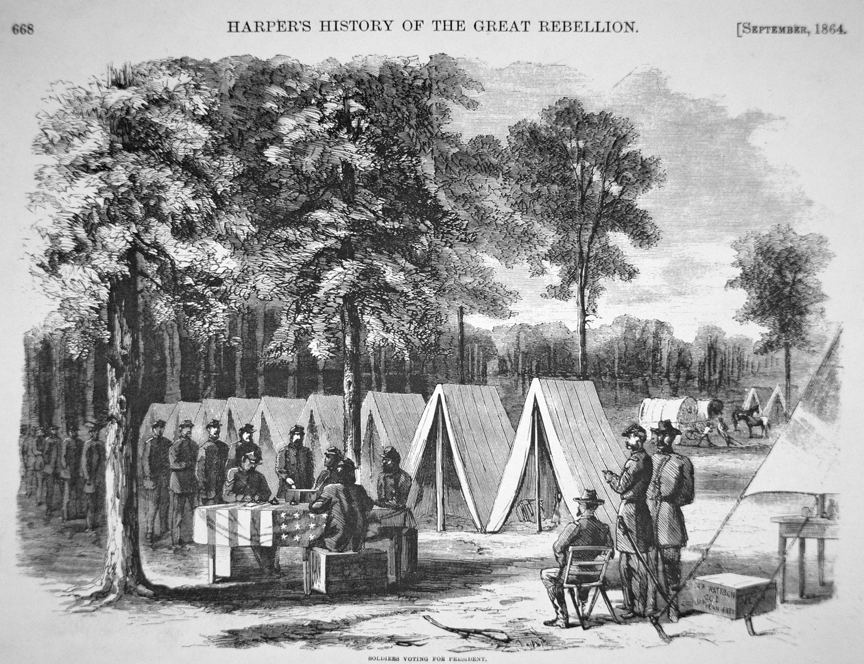 Pennsylvanian sotilaat äänestämässä Jamesin armeijan päämajassa syyskuussa 1864, "Harper