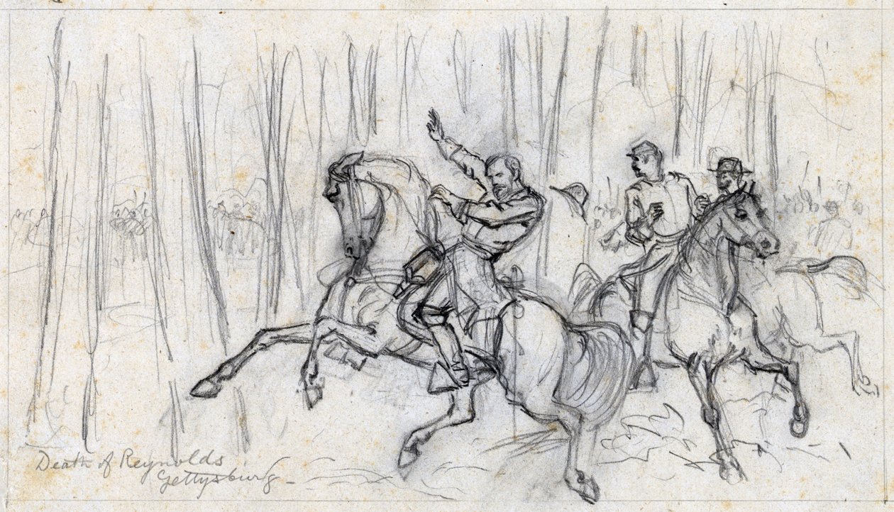 Reynoldsin kuolema Gettysburgissa 1863 (piirustus) tekijältä Alfred Rudolph Waud