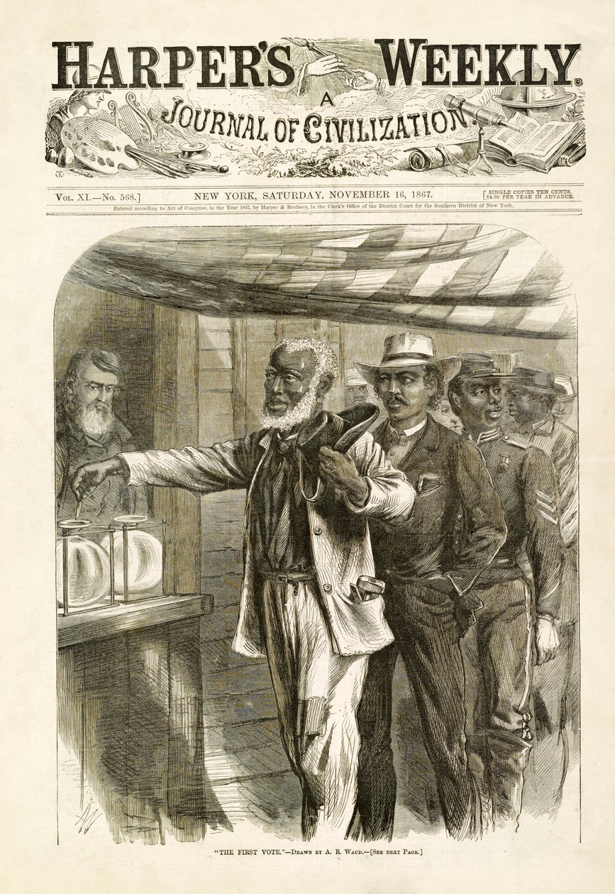Ensimmäinen äänestys, pub. Harpers Weekly, 1867 tekijältä Alfred Rudolph Waud