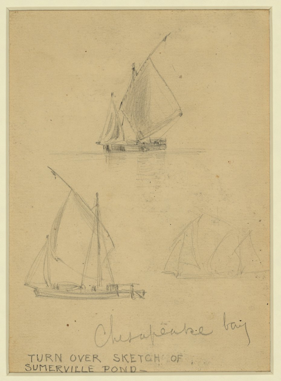 Kolme purjevenettä Chesapeake Bayssä tekijältä Alfred Rudolph Waud