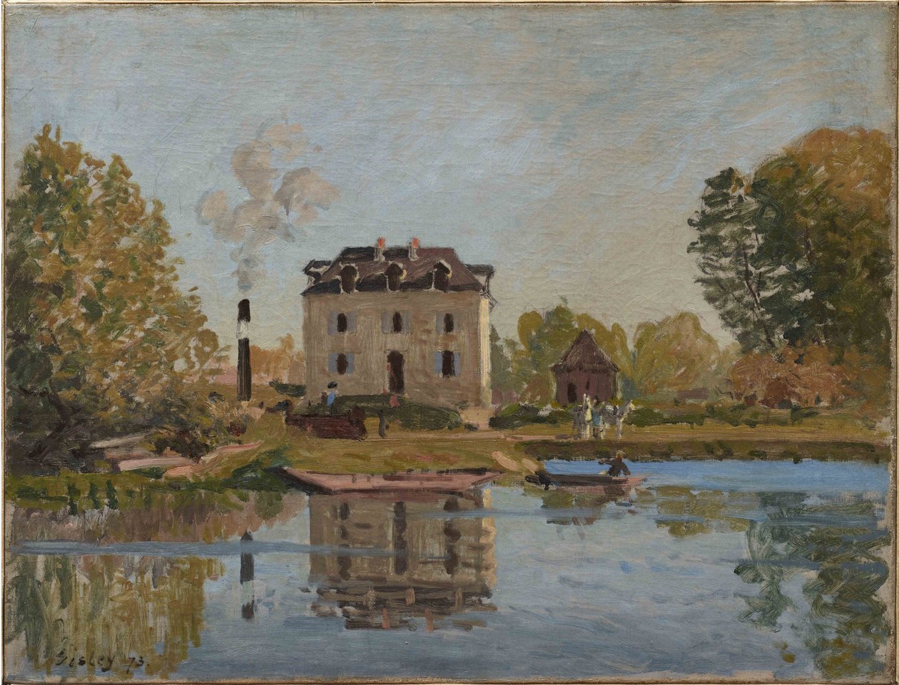 Tehdas Seinen rannalla, Bougivalissa tekijältä Alfred Sisley