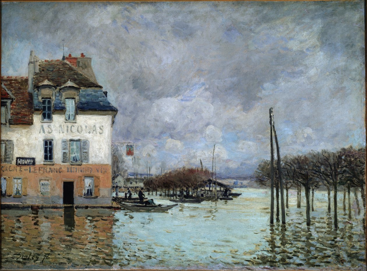 Tulva Port-Marlyssa - Öljy kankaalle tekijältä Alfred Sisley