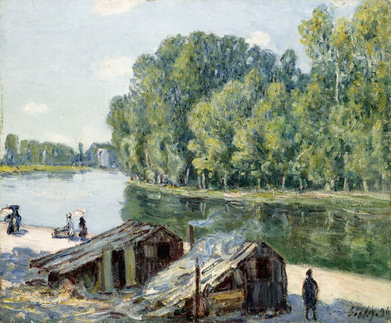 Mökit Canal du Loingin varrella, auringonvalon vaikutus, 1896 tekijältä Alfred Sisley