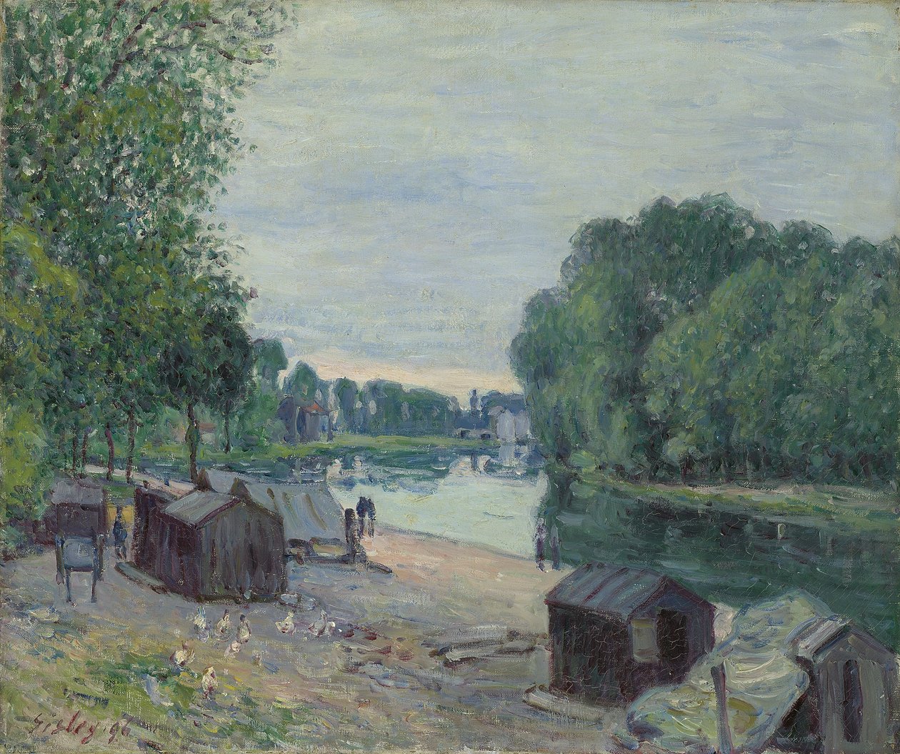 Mökit Loingin reunalla; Cabanes au bord du Loing, 1896 tekijältä Alfred Sisley