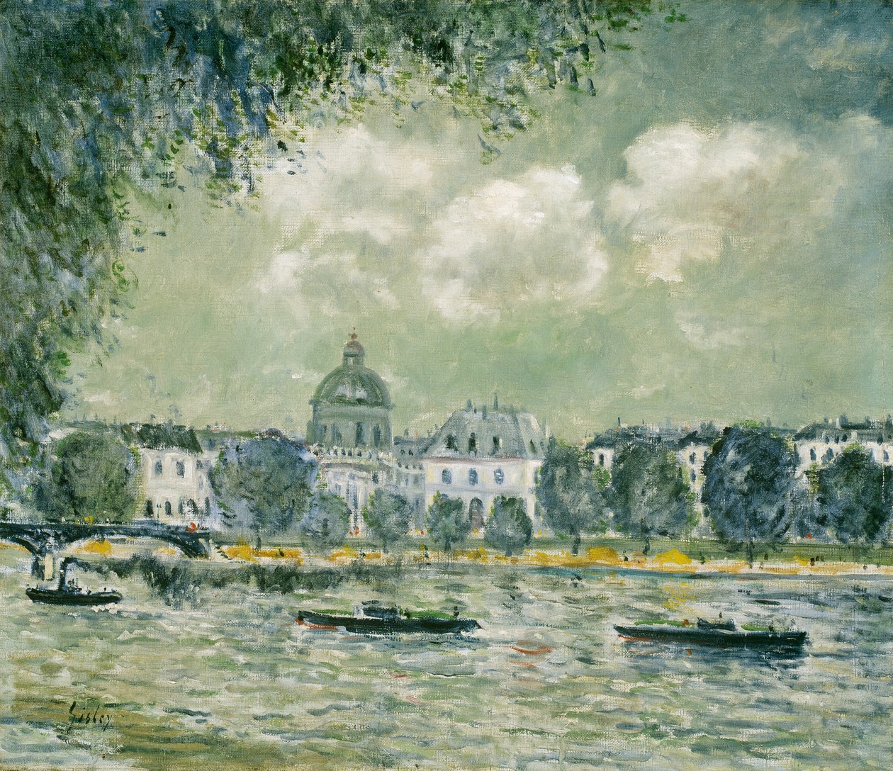 Maisema Seinen varrella Institut de Francen ja Pont des Artsin kanssa tekijältä Alfred Sisley
