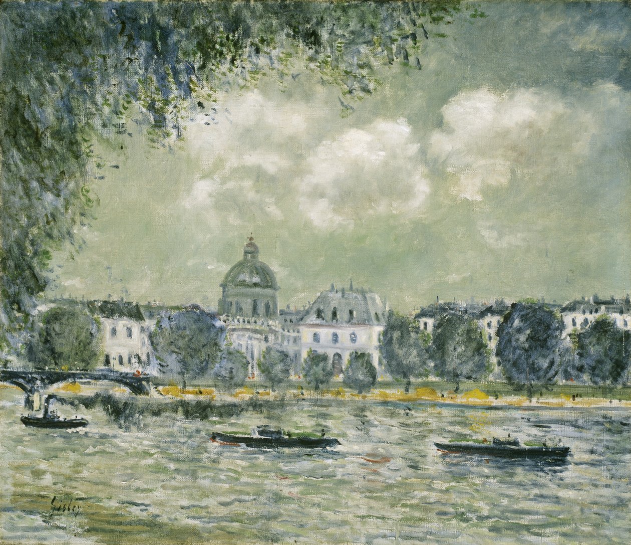 Maisema Seinen varrella Institut de Francen ja Pont des Artsin kanssa, n. 1875 tekijältä Alfred Sisley