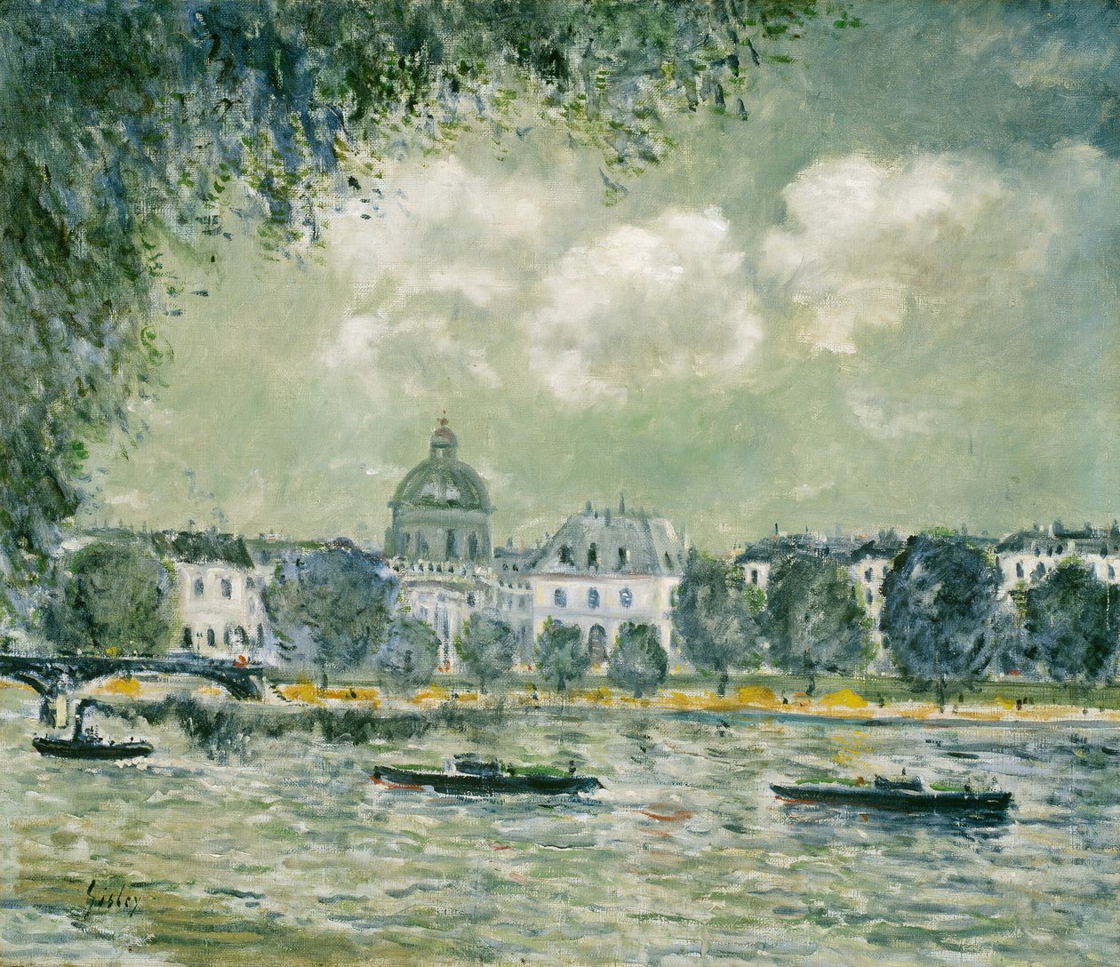 Maisema Seinen varrella Institut de Francen ja Pont des Artsin kanssa, n. 1875. tekijältä Alfred Sisley