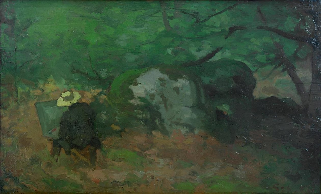 Maalari Monet Fontainebleaun metsässä tekijältä Alfred Sisley