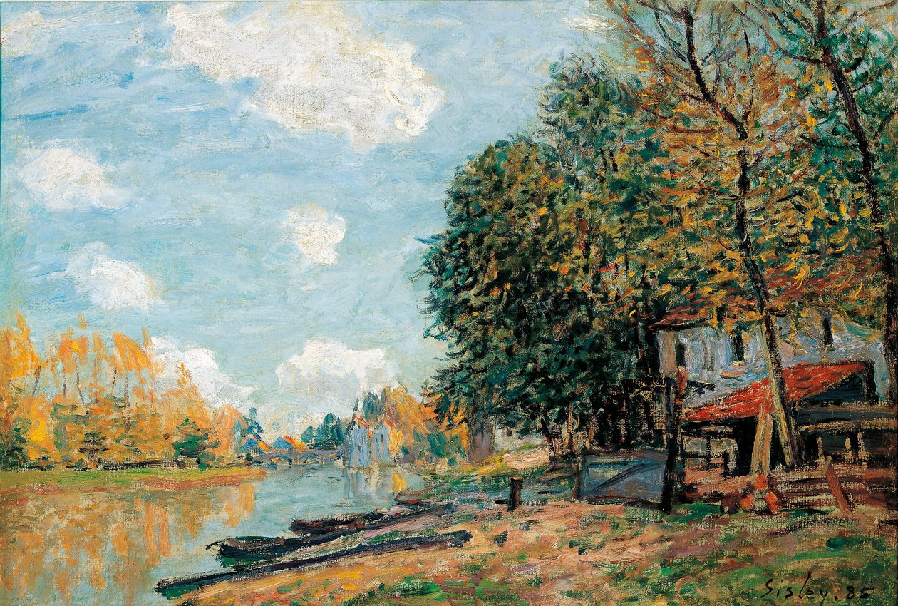 Moret, Les rives de la riviere Loing - Peinture de Alfred Sisley (1839-1899) - Moret, The Banks of the River Loing - Öljy kankaalle, kirjoittanut Alfred Sisley (1839-1899) tekijältä Alfred Sisley
