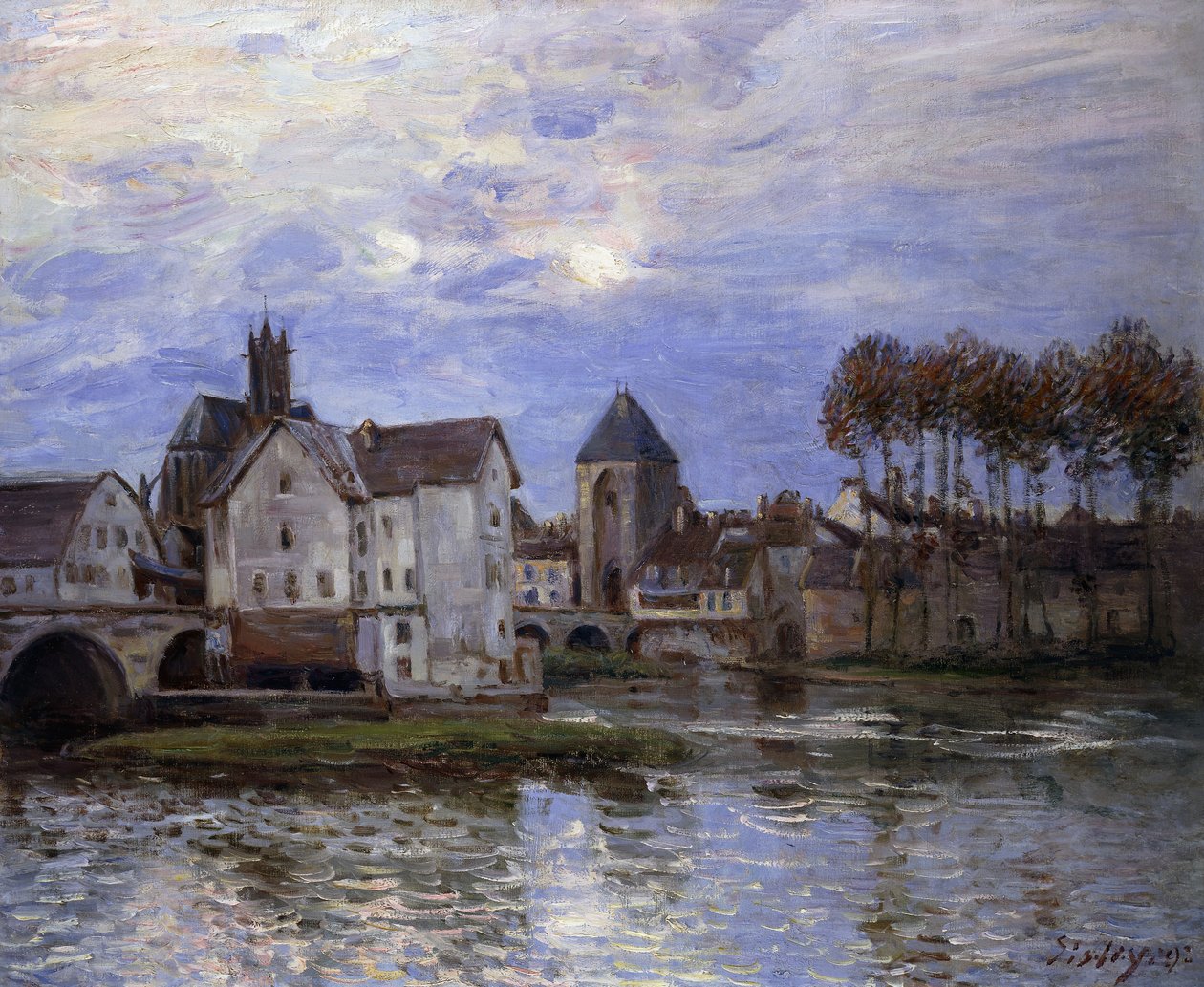 Moretin silta auringonlaskun aikaan; Moretin silta auringonlaskun aikaan, 1892 tekijältä Alfred Sisley