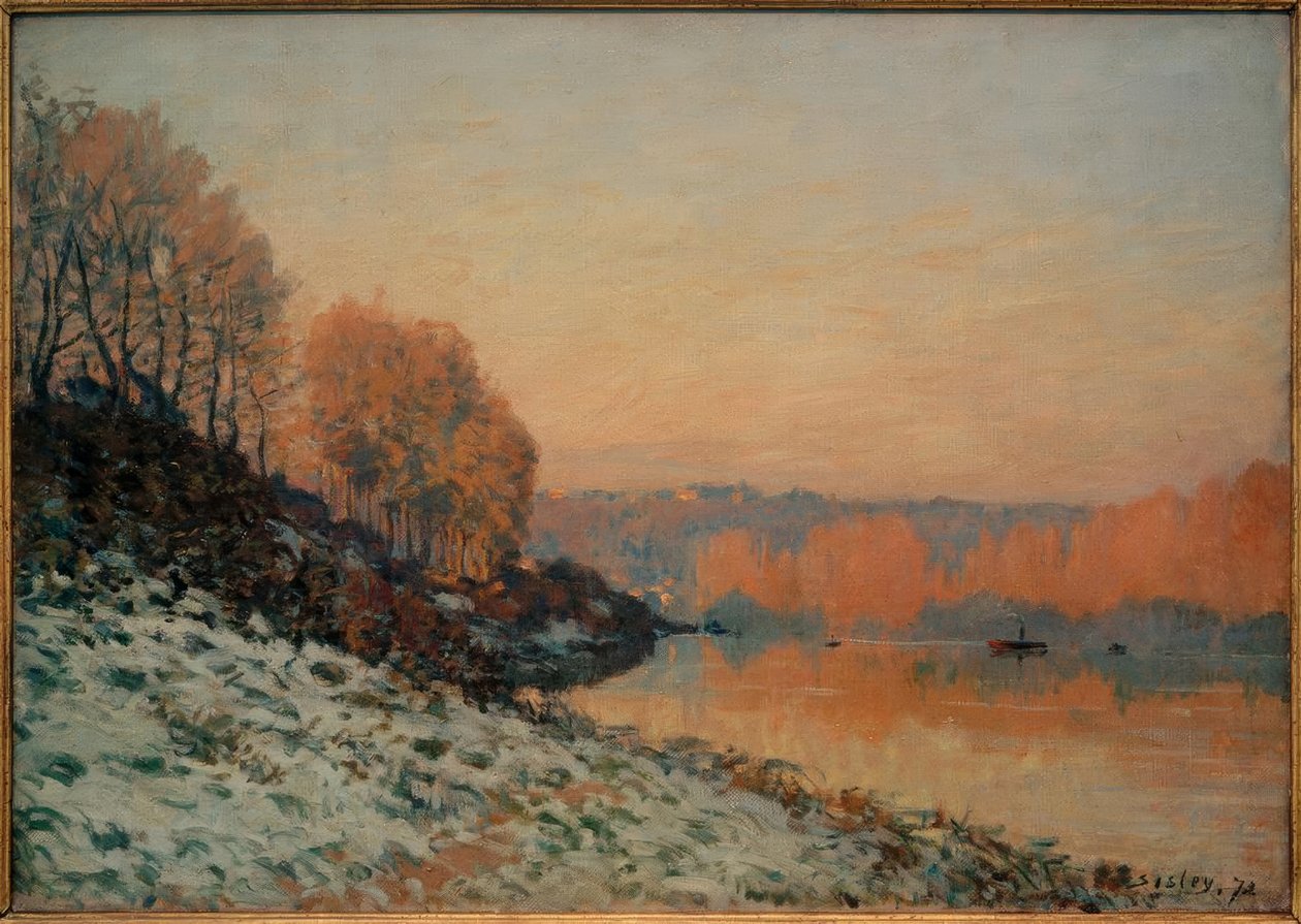 Lunta Port-Marlyssa, valkoista huurretta tekijältä Alfred Sisley