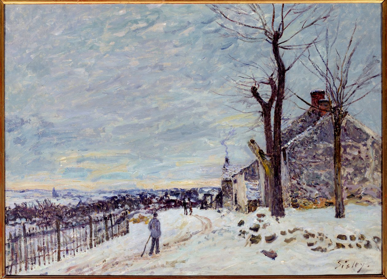 Lumisää Veneux-Nadonissa (Veneux Nadon en Seine et Marne). Alfred Sisleyn (1839 - 1899) maalaus tekijältä Alfred Sisley