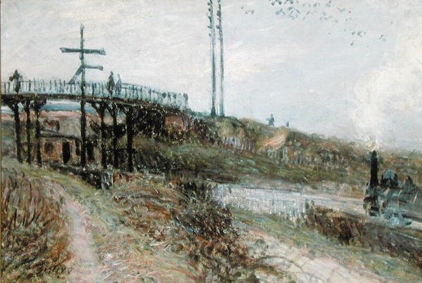 Jalankulkusilta rautatien yli Sevresissä, n. 1879 tekijältä Alfred Sisley