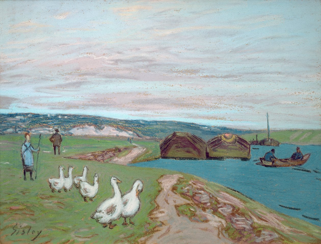 Hanhetyttö (pastelli) tekijältä Alfred Sisley