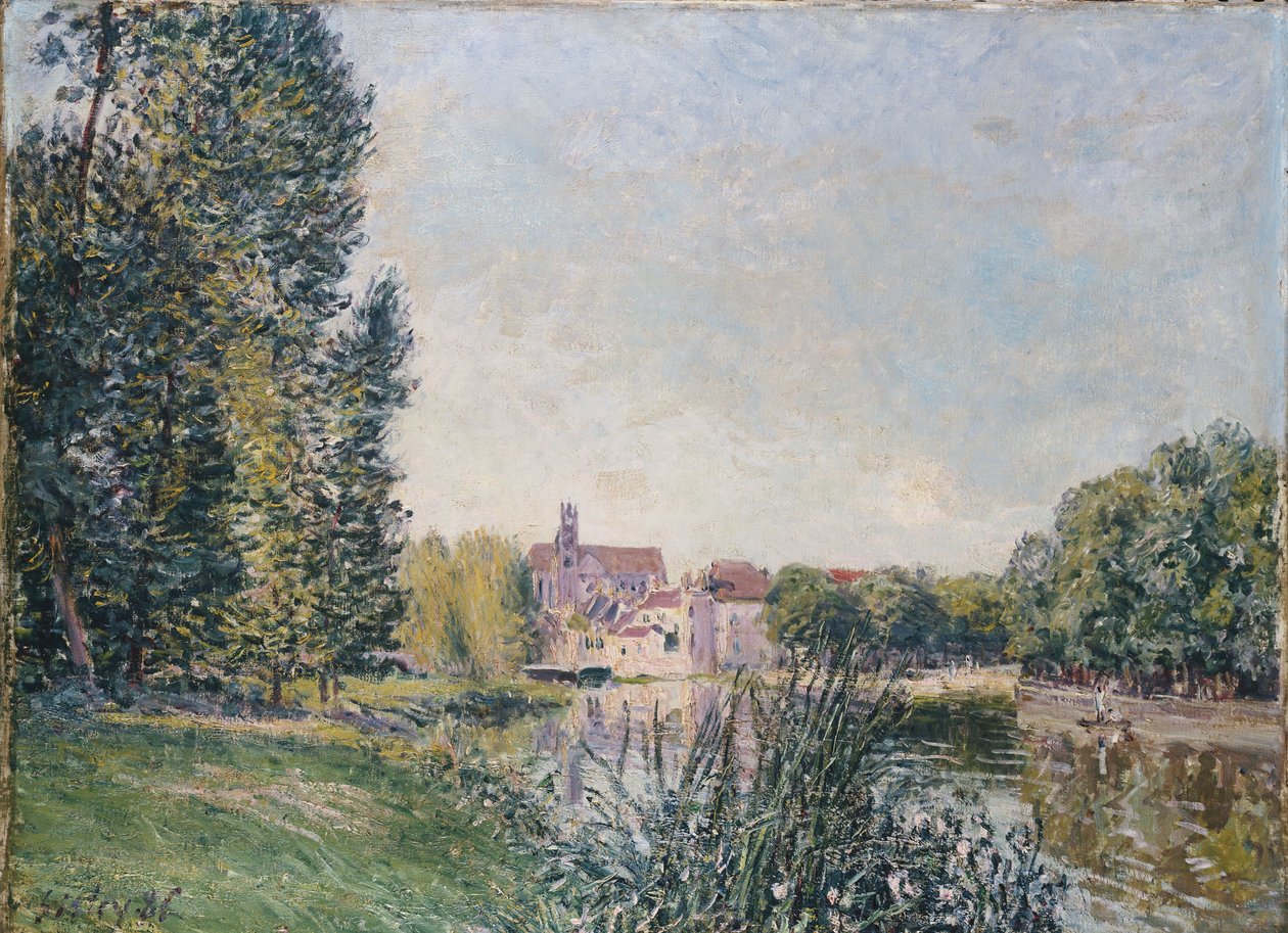 Loing ja kirkko Moretissa, 1886 tekijältä Alfred Sisley
