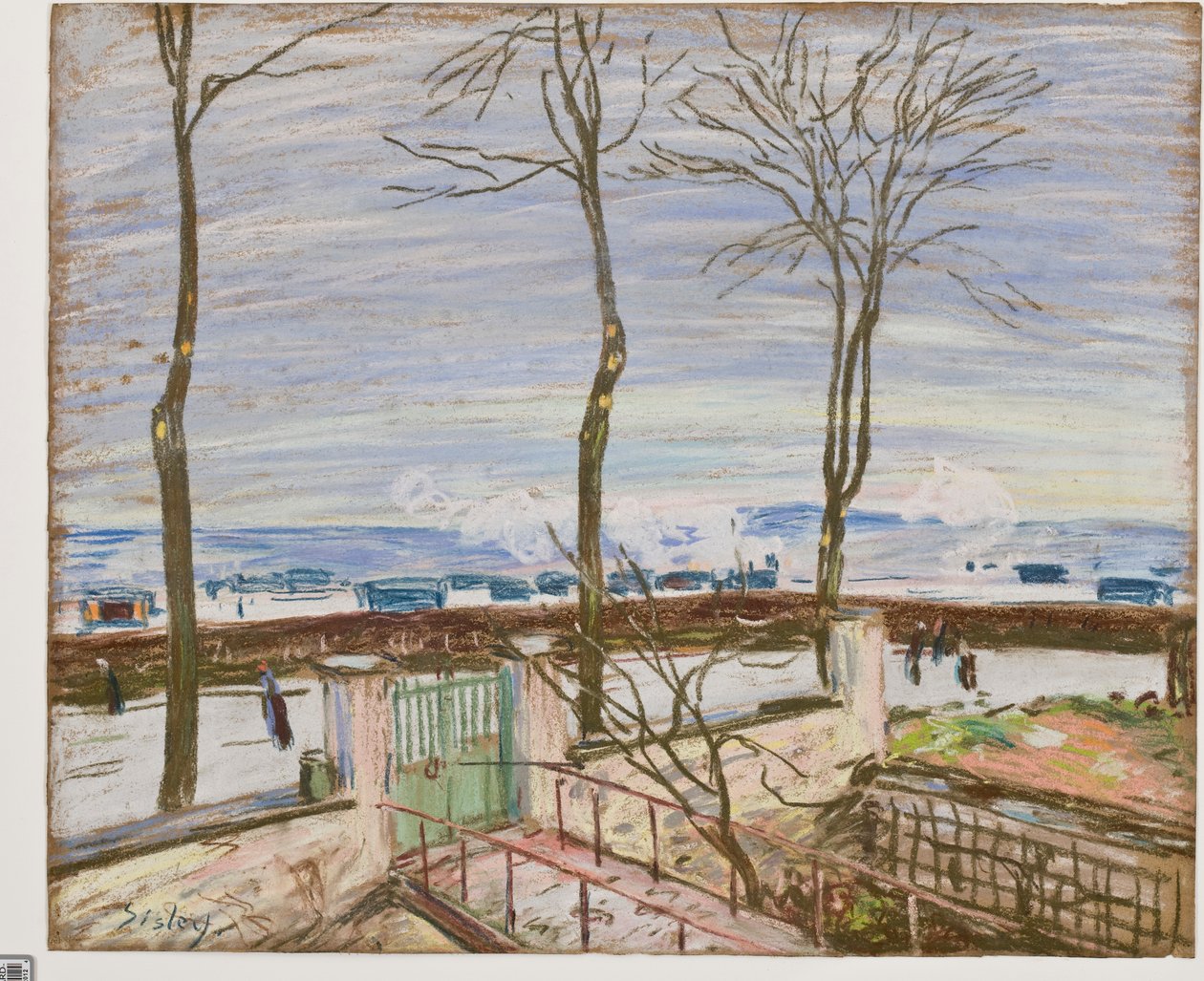 Moretin rautatieasema talvella (pastelli paperille) tekijältä Alfred Sisley