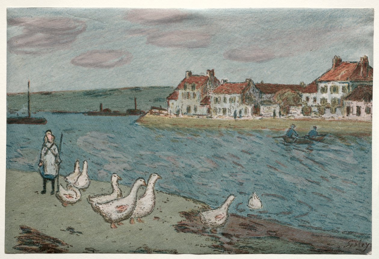 Joen ranta tai hanhet tekijältä Alfred Sisley