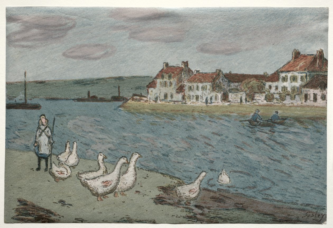 Joen ranta tai hanhet tekijältä Alfred Sisley