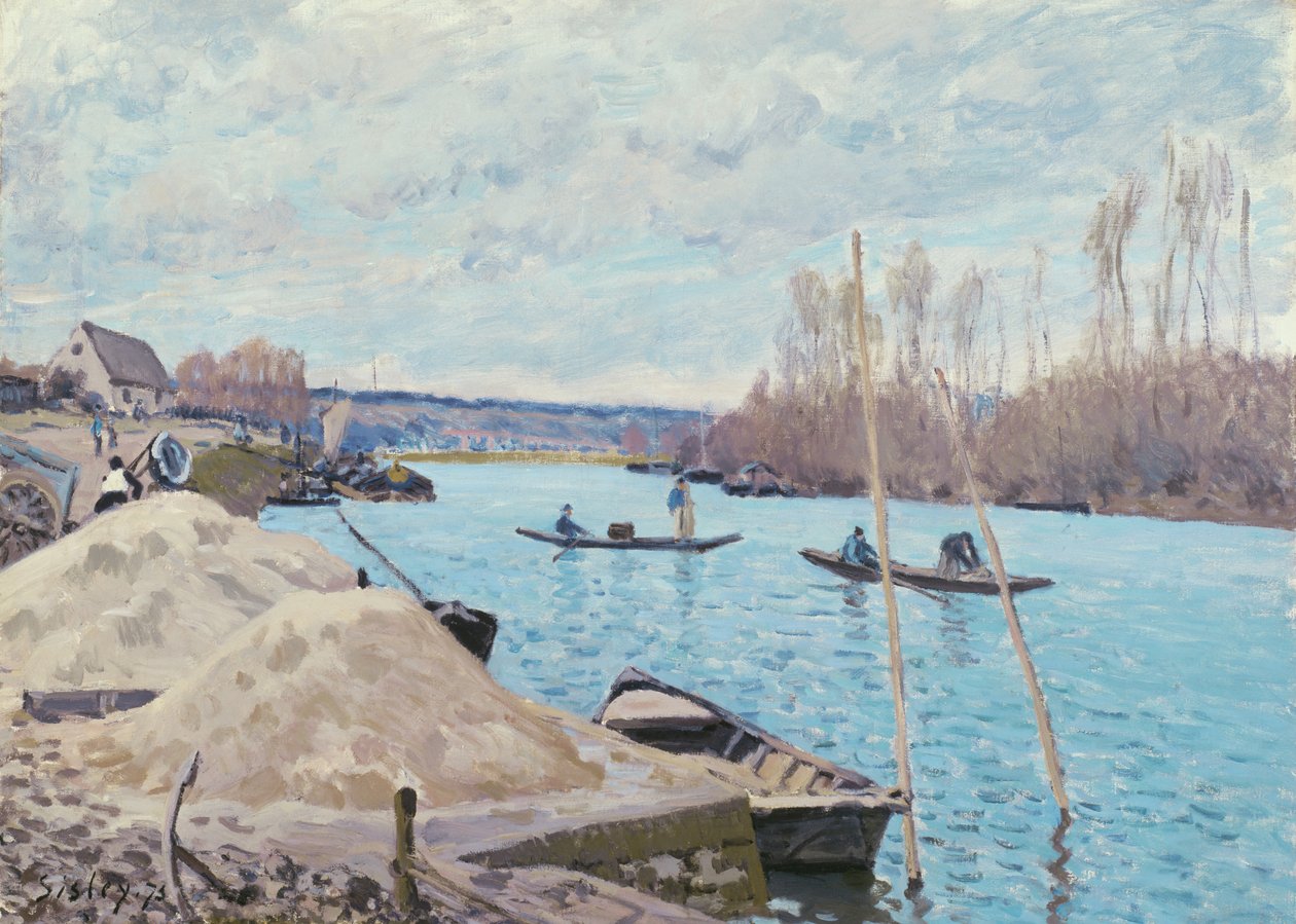 Seine Port-Marlyssa, hiekkakasat, 1875. tekijältä Alfred Sisley