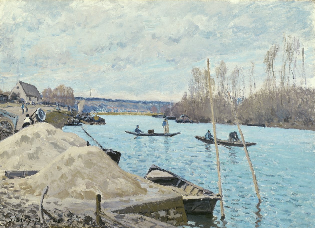 Seine Port-Marlyssa, hiekkakasat, 1875 tekijältä Alfred Sisley