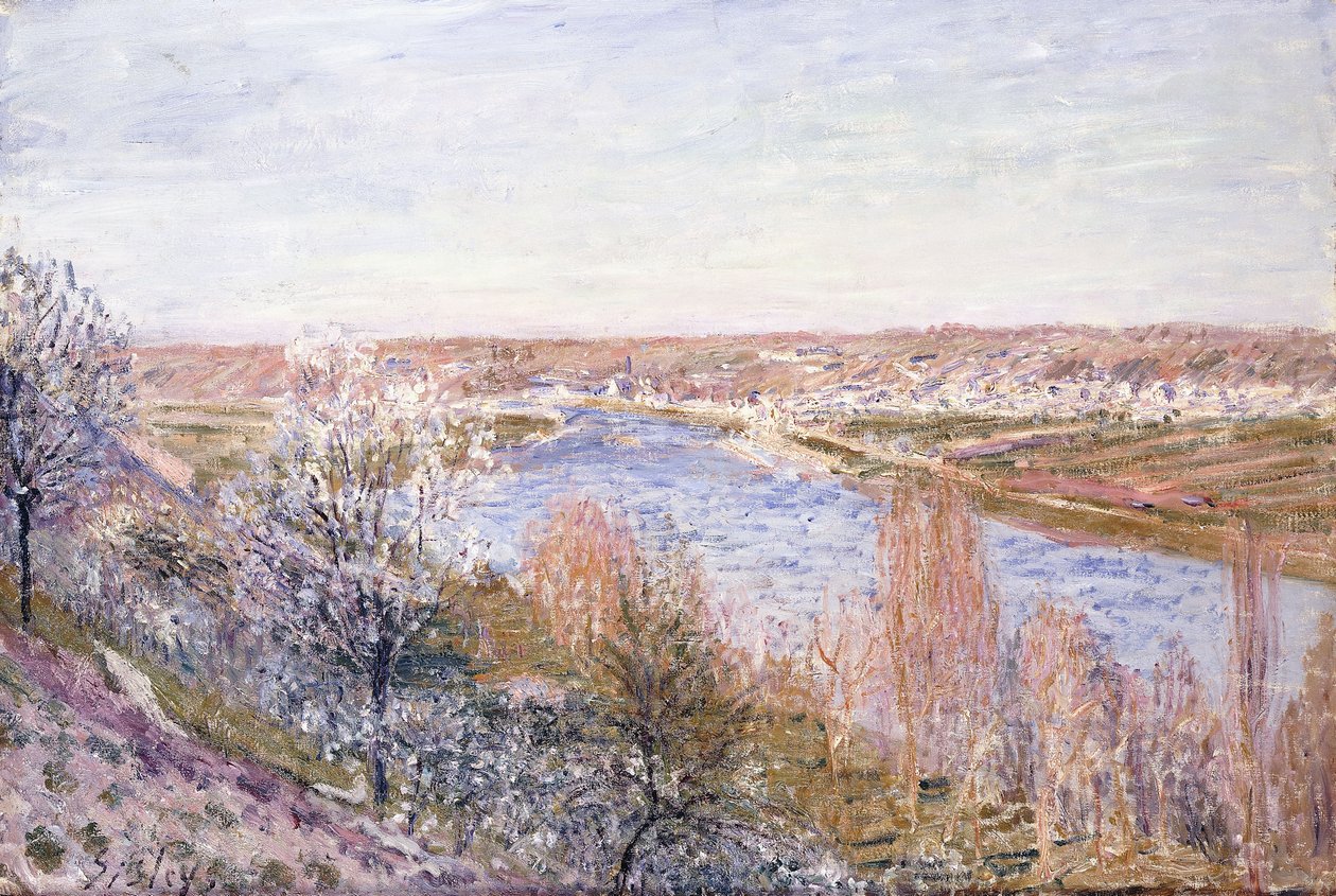 Champagnen kylä auringonlaskun aikaan - huhtikuussa 1885 tekijältä Alfred Sisley