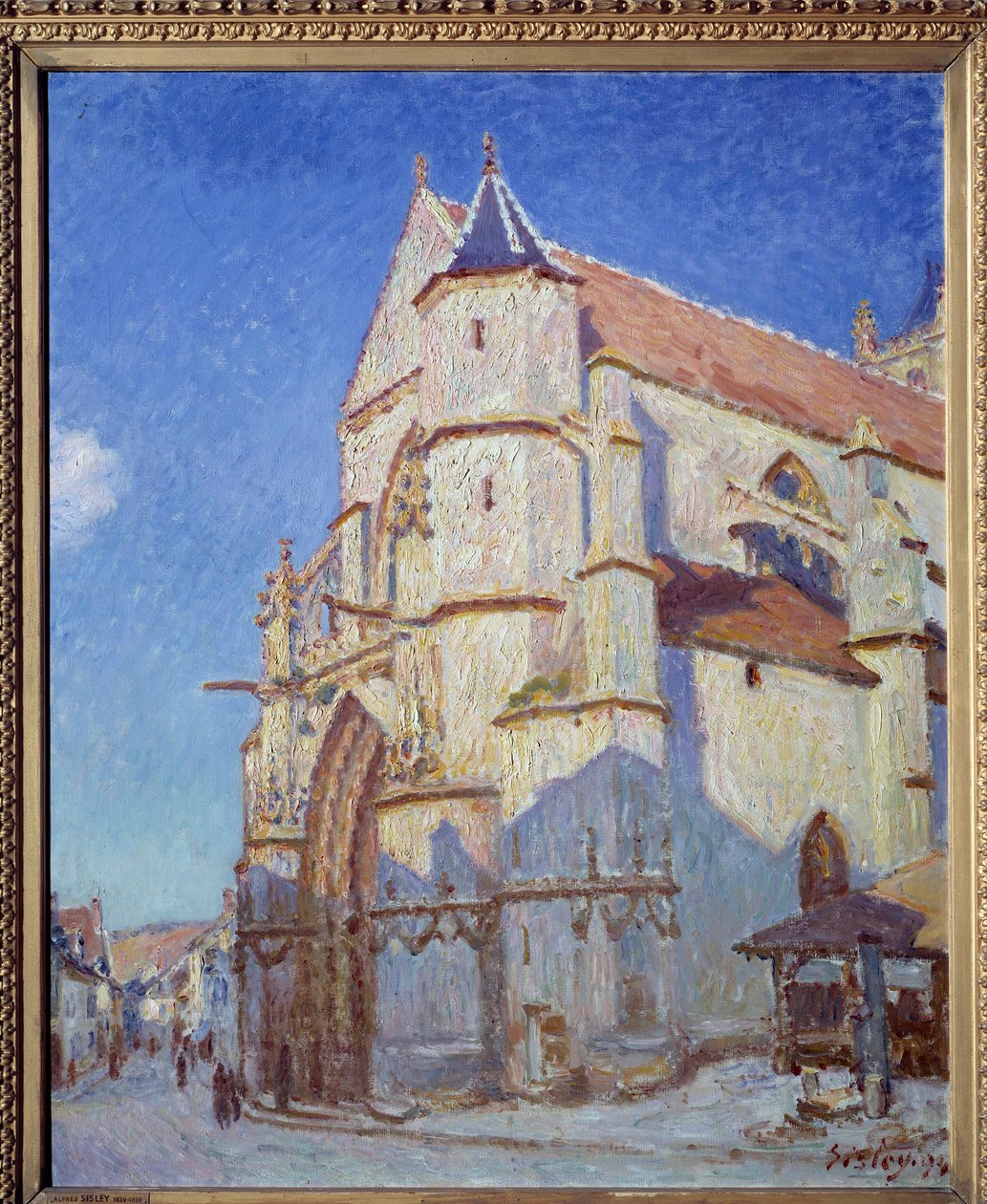 Moretin kirkko yöllä vuonna 1894 tekijältä Alfred Sisley