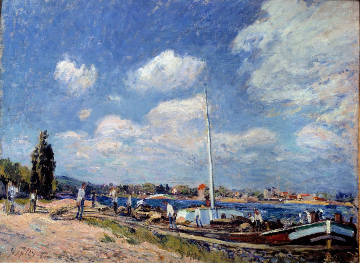 Proomien purkaminen Billancourtissa. Alfred Sisleyn (1839 - 1899) maalaus tekijältä Alfred Sisley