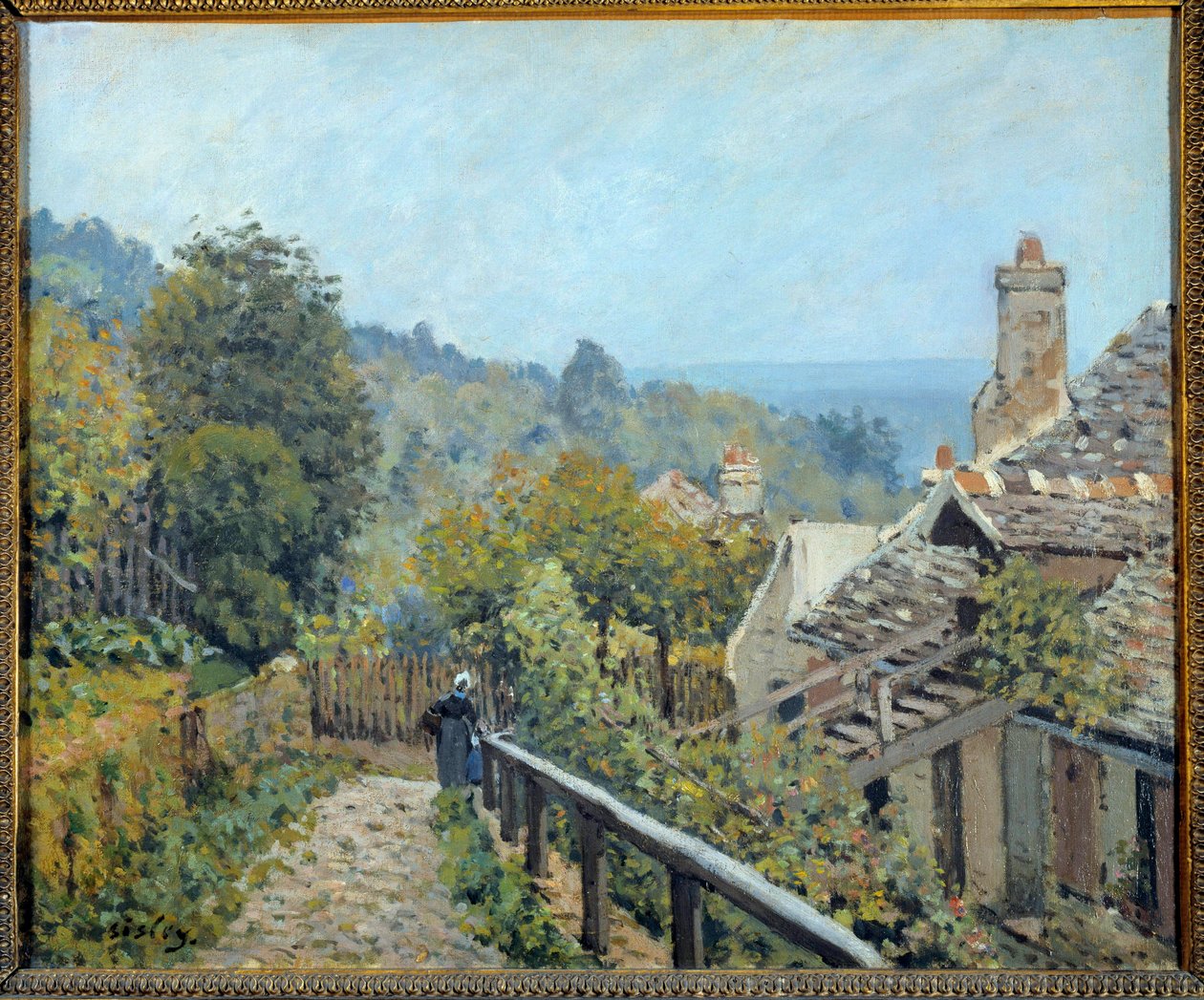 Näkymä Louveciennesiin, keskirannikon polku, jota Alfred Sisleyn (1839-1899) Marly Painting kutsuu korkeuksiksi 1873 su. 0,38x0,46 m Pariisi, musee d